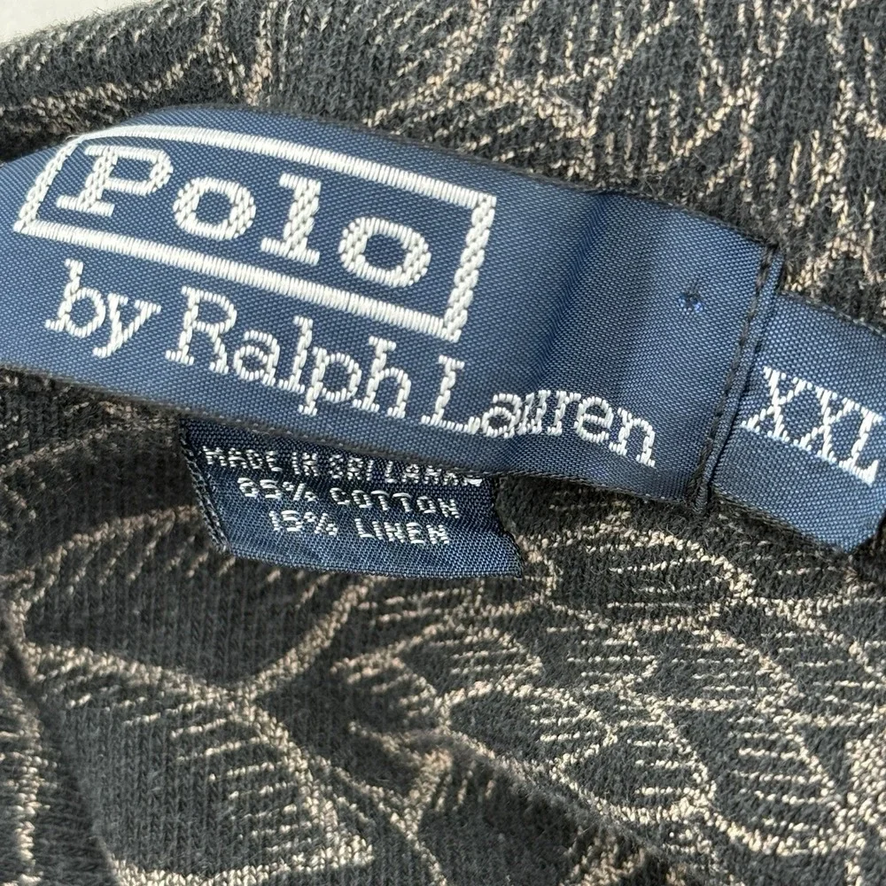 Polo Ralph Lauren 2003 XXL Hawaiian Linen Cotton Blue Tan V Neck Shirt Men's